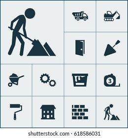 Industry Icons Set. Collection Of Wall, Paint Roller, Maintenance And Other Elements. Also Includes Symbols Such As Can, Barrow, Cart.