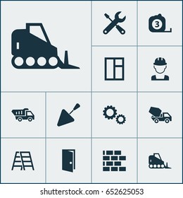 Industry Icons Set. Collection Of Wall, Entrance, Tractor And Other Elements. Also Includes Symbols Such As Climb, Frame, Tractor.