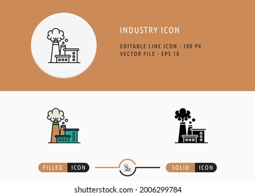 Industry icons set editable stroke vector illustration. Energy power resource symbol. Icon line style on isolated background for ui mobile app, web design, and presentation.