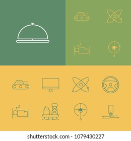 Industry icons set with electronic, oil gas and sleep elements. Set of industry icons and car wheel concept. Editable vector elements for logo app UI design.