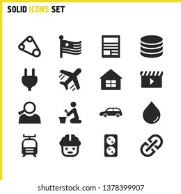 Industry icons set with farm, intelligent and tram elements. Set of industry icons and plug concept. Editable vector elements for logo app UI design.
