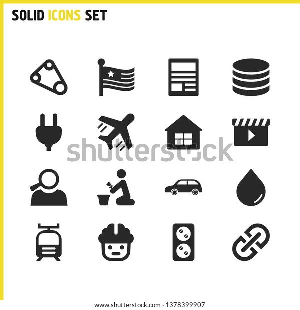 Industry icons set with farm, intelligent and\
tram elements. Set of industry icons and plug concept. Editable\
vector elements for logo app UI\
design.