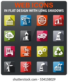 industry icons set in flat design with long shadow