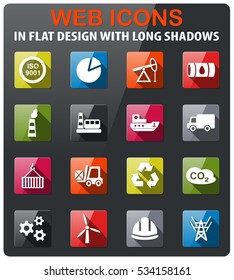 industry icons set in flat design with long shadow
