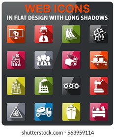 industry icons set in flat design with long shadow