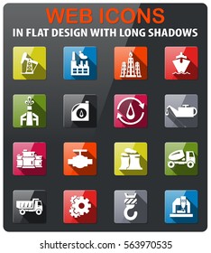 industry icons set in flat design with long shadow