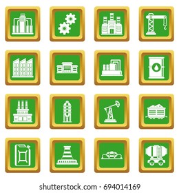 Industry icons set in green color isolated vector illustration for web and any design
