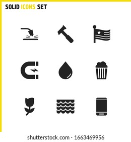 Industry icons set with hammer, spring and roof elements. Set of industry icons and smartphone concept. Editable vector elements for logo app UI design.