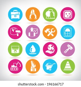 industry icons set, industrial and engineering color buttons