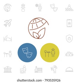 Industry icons set with internet of things, scientist and tourism elements. Set of industry icons and banking building concept. Editable vector elements for logo app UI design.