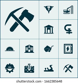 Industry icons set with library, boer, auger and other blade elements. Isolated vector illustration industry icons.