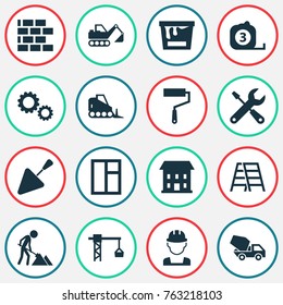 Industry icons set with tractor, paint bucket, service and other lifting hook elements. Isolated vector illustration industry icons.
