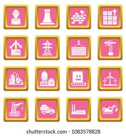 Industry icons set vector pink square isolated on white background 