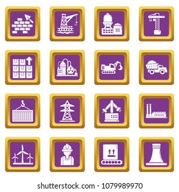 Industry icons set vector purple square isolated on white background 