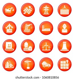 Industry icons set vector red circle isolated on white background 