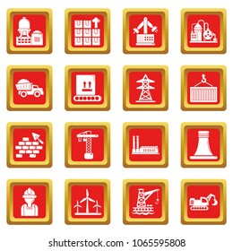 Industry icons set vector red square isolated on white background 