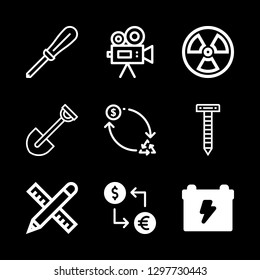 industry icons set with video camera, carpentry and screw vector set