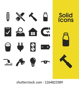 Industry icons set with vision, weld and house elements. Set of industry icons and search employee concept. Editable vector elements for logo app UI design.