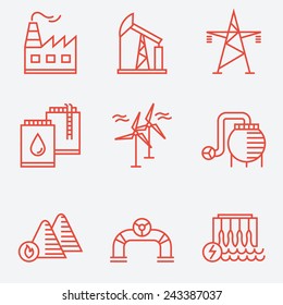 Industry icons, thin line style, flat design