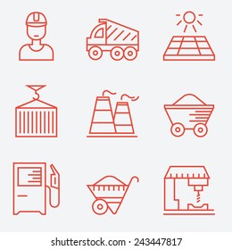 Iconos de la industria, estilo de línea delgada, diseño plano