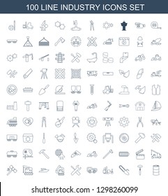 industry icons. Trendy 100 industry icons. Contain icons such as barrel, nail, chain saw, forklift, welding glasses, wrench and screwdriver. industry icon for web and mobile.