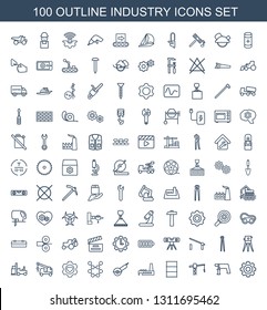 Industry Icons. Trendy 100 Industry Icons. Contain Icons Such As Gear, Nail Gun, Construction Crane, Barrel, Factory, Electric Saw, Spring Rotate. Industry Icon For Web And Mobile.