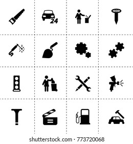 Industry icons. vector collection filled industry icons. includes symbols such as engine head, paint spray gun, car body repair, screw. use for web, mobile and ui design.