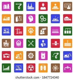 Industry Icons. White Flat Collection In Square. Vector Illustration.