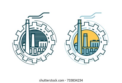 Industry, industrial enterprise, factory logo or label. Vector illustration