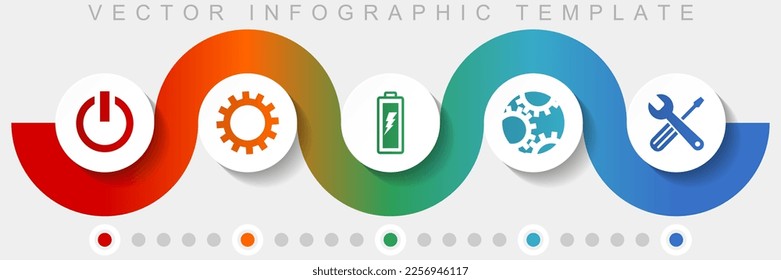 Infografische Vektorgrafik-Vorlage mit Symbolsatz, verschiedene Symbole wie Strom, Cograd, Batterie und Tools für Webdesign und mobile Anwendungen