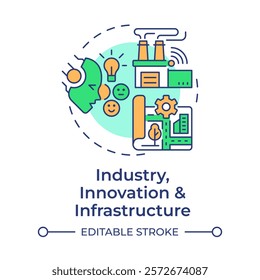Industry, innovation and infrastructure multi color concept icon. Modern technology. Round shape line illustration. Abstract idea. Graphic design. Easy to use in infographic, presentation