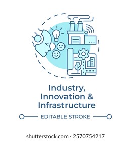 Industry, innovation and infrastructure soft blue concept icon. Modern technology. Round shape line illustration. Abstract idea. Graphic design. Easy to use in infographic, presentation