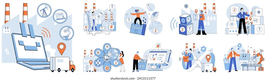 Industry iot vector illustration. Blockchain, guardian trust, fortifies foundations secure smart industry Cryptocurrency, currency tomorrow, circulates through veins industry 4.0 The internet things