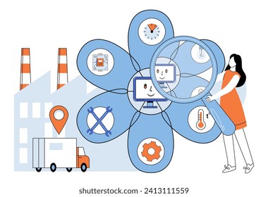 Industry iot vector illustration. The internet things is silent architect, constructing framework smart industry Computer networks, entwined with automation, shape contours industry IoT concept