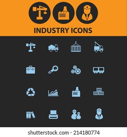 industry isolated icons, signs, vectors, illustrations, silhouettes set, vector