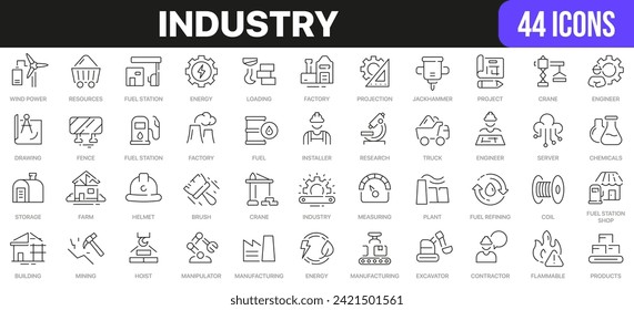 Industry line icons collection. UI icon set in a flat design. Excellent signed icon collection. Thin outline icons pack. Vector illustration EPS10