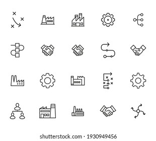 Industry line icons set. Stroke vector elements for trendy design. Simple pictograms for mobile concept and web apps. Vector line icons isolated on a white background.