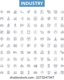 Industry line icons, signs set. Manufacturing, Technology, Production, Business, Equipment, Automotive, Retail, Services, Logistics outline vector illustrations.