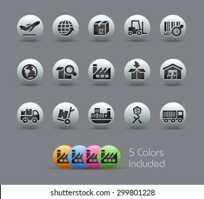 Industry and Logistics Icons // Pearly Series ----- The Vector file includes 5 color versions for each icon in different layers -----