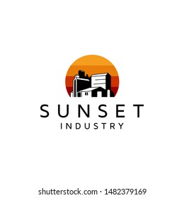 Industry logo or icon. Factory, industrial production, building label. Vector illustration