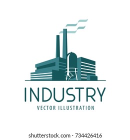 Industry logo or icon. Factory, industrial production, building label. Vector illustration