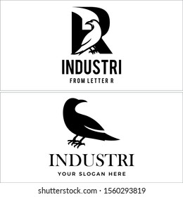 Industry logo with letter R and bird black vector suitable for warehouse corporate business animal