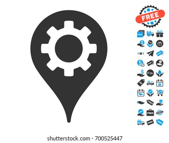 Industry Map Marker gray icon with free bonus symbols. Vector illustration style is flat iconic symbols.