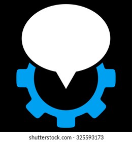 Industry Map Marker vector icon. Style is bicolor flat symbol, blue and white colors, rounded angles, black background.