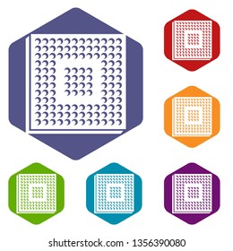 Industry microchip icons vector colorful hexahedron set collection isolated on white