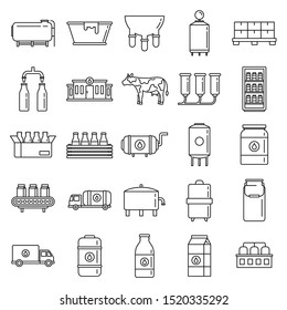 Industry milk factory icons set. Outline set of industry milk factory vector icons for web design isolated on white background