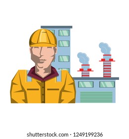 industry oil building with worker character