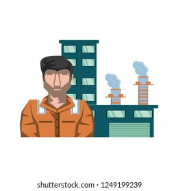 industry oil building with worker character