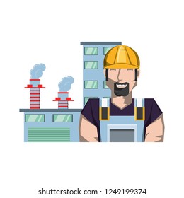 industry oil building with worker character