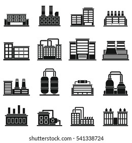 Industry oil refinery building icon set. Simple illustration of 16Industry oil refinery building icon vector set for web